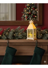 Resim 25 Cm Yılbaşı Fener Ledli Aynalı Beyaz Dekoratif Işıklı Fener Diğer 