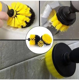Resim Üçlü Sarı Matkap Ucu Temizlik Fırçası Seti Banyo Küvet Duşakabin Araba Tekerleği Koltuk 