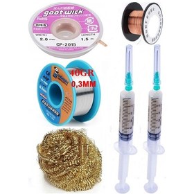 Resim Lehimleme Seti Havya Ucu Temizleme Teli Flux,lehim Emme Tel 2,0mm Ve Lehim Teli Soldering 40gr 0,3mm St012 
