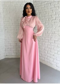 Resim moneta boutique Jülyet Yaka Bağlama Ve Taş Detaylı Tesettür Abiye 
