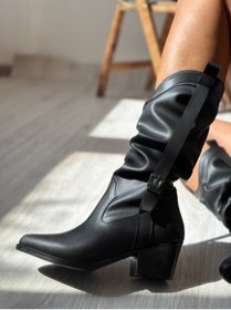 Resim SHOEBOURNE Siyah Deri Western Tarzı Kemer Detaylı Çizme 