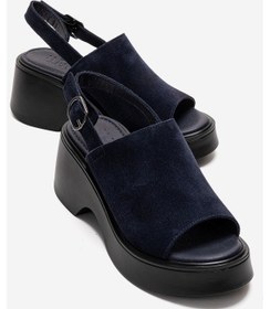 Resim Luvishoes Power Lacivert Süet Hakiki Deri Kadın Dolgu Topuklu Sandalet 