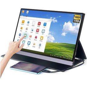 Resim 15.6 Full Hd Dokunmatik Taşınabilir Monitör Tek Kablo Bağlantı Portable Monitör Kılıflı Vesa Uyumlu 
