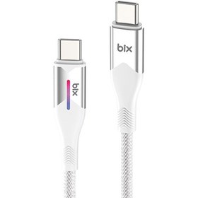 Resim Bix Type-C to Type-C 60W Örgülü LED Işıklı Şarj ve Data Kablosu 1 Metre Beyaz 