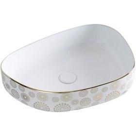 Resim Lena Tezgah Üstü Lavabo Beyaz&Altın E-2107Ab 