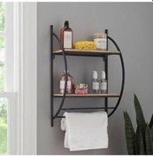 Resim Havluluk Banyo Rafı Metal Ahşaplı Havlu Askısı Banyo Düzenleyici Siyah 