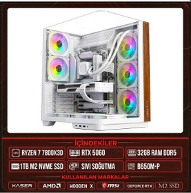 Resim Xaser Wooden X80 R7-7800X3D 32 GB 1 TB M.2 NVMe SSD 8 GB RTX5060 Free Dos Oem Paket Masaüstü Oyuncu Bilgisayarı 