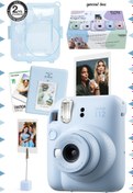 Resim Fujifilm Instax mini 12 Mavi Fotoğraf Makinesi-10'lu Film-Kıskaçlı Stand-PVC Albüm ve Simli Pleksi Kılıf Seti 