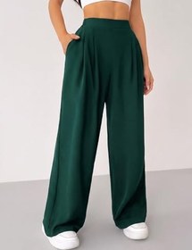 Resim Kadın Pantolon Scuba Krep Kumaş Beli Lastikli Cepli Pileli Geniş Paça Palazzo Pantolon SCUBA-CREP (düz, standart) 