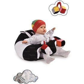 Resim Oyuncaklı Bebek Oturma Destek Minderi - Devrilmez Bebek Koltuğu - Büyük Bebek Oturağı Siyah Beyaz 
