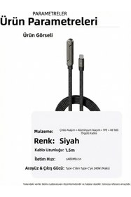 Resim Online Home Market 240W Ultra Hızlı Type-C Şarj Data Kablosu Katlanabilir Standlı Ergonomik Tasarım 1.5M Örgülü 