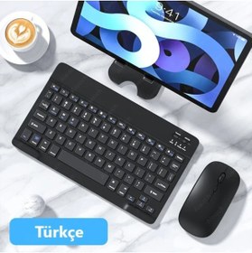 Resim Hometech Alfa 10BT Tablet İçin Uyumlu Slim Şarjlı Türkçe Bluetooth Klavye ve Mouse Seti 