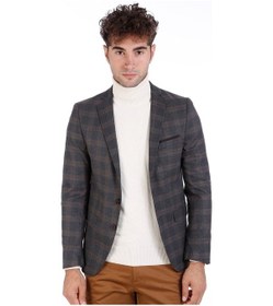 Resim 2 Düğmeli Kareli Füme Gri Erkek Ceket - Wessi Füme 