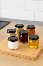 Resim 6 Adet 40 ml Siyah Metal Kapaklı Şeffaf Numune Mama Ek Gıda Şekerleme Reçellik Küçük Cam Kavanoz 