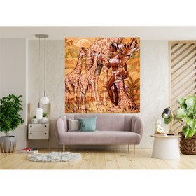Resim HDART Zürafa Afrikalı Zenci Kadın Kanvas Tablo Tablosu 