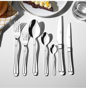 Resim Nehir Saray Sade 12 Kişilik 89 Parça Deri Kutulu Çatal Kaşık Bıçak Takımı gümüş 