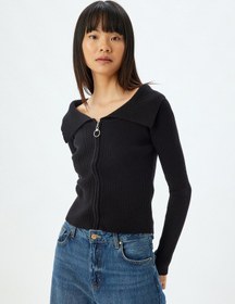 Resim Koton Fermuarlı Hırka Uzun Kollu Slim Fit Siyah 5wal90037ıt 