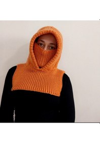 Resim Kemzey Handmade El Yapımı Balaklava, Örgü Şapkalı Boyunluk , Yünlü Şapka Turuncu 