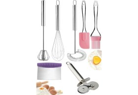 Resim Macgon Silikon Yağ Fırçası Silikon Spatula Hamur Pizza Kesici Lüx Çelik Tel Yaylı Basmalı Çırpıcı Mikser 
