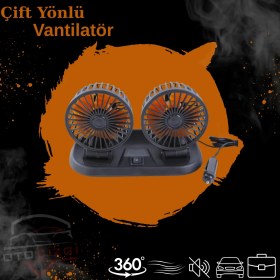 Resim Çift Başlı 360° Dönebilen Araç Fanı – Çakmaklık Girişli 