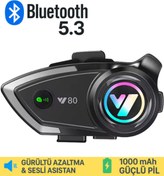 Resim SONREİR Y80 İnterkom Motosiklet Kask Kulaklık Bluetooth 5.3 Type-C Su Geçirmez İntercom Set İphone Android 