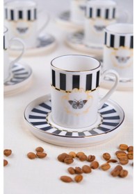 Resim Tabak Evi Porselen Butterfly Collection Altın Yaldızlı Kahve Fincanı 85cc Siyah 6 Lı Çok Renkli 