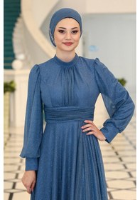 Resim Raika Moda Şık Tasarım Tül Kübra Abiye İndigo 