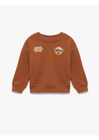 Resim Koton Uzun Kollu Bisiklet Yaka Ayıcık Baskılı Sweatshirt Kahverengi 6smb10111tk Kahve 