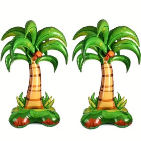 Resim 2 adet - 132.08 cm Büyük Montajlı Palmiye Ağacı Balonu, Ayakta Duran 3D Doğum Günü Düğün Parti Süslemesi Şişirilebilir Palmiye Ağacı Balon Hawai Luau Partisi Yaz Temalı Dekor 