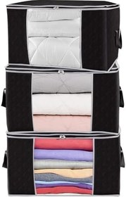 Resim 3 Adet Pencereli Siyah Büyük Boy Yastık Yorgan Kazak Hurcu / 75X40X40 