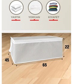 Resim 3 Adet Gri Çizgili Fermuarlı Hurç Yastık-yorgan-kıyafet Düzenleyici 64 45 22 Cm Gri-beyaz 
