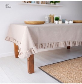 Resim Dnc Home Tekstil Bej Keten Fırfırlı Masa Örtüsü Bej 