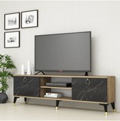 Resim FERNISO Mermer Desen Altın Kulplu Modern Ayak 160 cm Tv Sehpası 