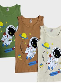 Resim elmas kids Erkek Çocuk Pamuklu Yeşil Krem Kahve Astronot Desenli 3lü Atlet 
