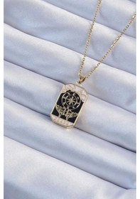 Resim 316l Çelik Zincir Altın Renk İşlemeli Siyah Mineli Tarot Kolye Çok Renkli 