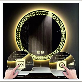 Resim Dnr-MirrorDnr-Mirror 80 cm Günışığı Ledli Tasarım Kumlamalı Dokunmatik Tuşlu Buğu Önleyicili Banyo Aynası Makyaj Aynası 