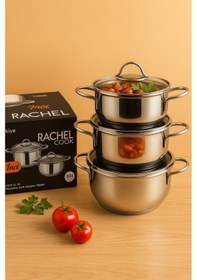 Resim Cook İnci Serisi 6 Parça Güveç Tencere Seti 14/16/18 Cm, Paslanmaz Çelik, İndüksiyonlu-223 Renkli 