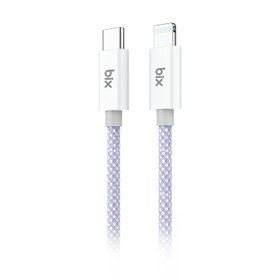 Resim Bix T3CL Type-C to Lightning iPhone 27W Örgülü Hızlı Şarj ve Data Kablosu 1 Metre Mor 