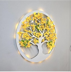 Resim Led Işıklı Ve Sarı Sakura Hayat Ağacı Tablo 40cm - Beyaz 