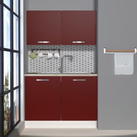 Resim Mini 120 MDF Hazır Mutfak Dolabı - Tezgah Dahil - Bordo 