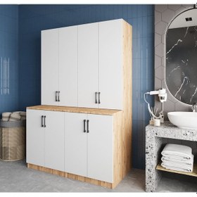 Resim Maven Çamaşır Ve Kurutma Makinesi Dolabı Banyo Dolabı Çam Beyaz Çam - Beyaz 