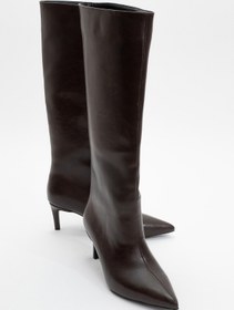 Resim LuviShoes CAMİLA Kahverengi Cilt Kadın Topuklu Çizme 