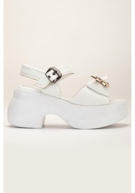 Resim Kadın Dolgu Topuk Sandalet Beyaz Baretli Tavşan Figürlü Tokalı-3852 Beyaz 