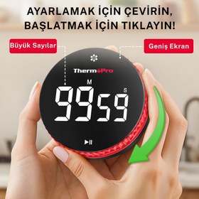 Resim Thermopro TM04 Akıllı Dijital Mıknatıslı Ledli Alarmlı 100dk Profesyonel Kronometre Zamanlayıcı 