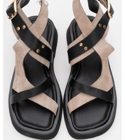 Resim Luvi Shoes Minnea Siyah Gri Süet Hakiki Deri Kadın Sandalet Siyah - Gri 