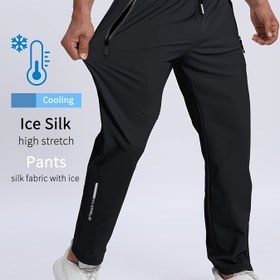 Resim Erkekler için Buz İpeksi Nefes Alabilir Spor Pantolonlar - Nem Çeken Hızlı Kuruyan Hafif Kesim Gevşek Fit Reflektif Manjetli, Cepli ve Bağcıklı Dış Mekan Antrenman, Yürüyüş, Yazlık Günlük Kullanım (Lacivert), Spor Taytları, Hızlı Kuruma Malzemesi 