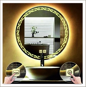Resim Dnr-MirrorDnr-Mirror 70 cm Günışığı Ledli Tasarım Kumlamalı Dokunmatik Tuşlu Buğu Önleyicili Banyo Aynası Makyaj Aynası 