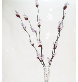 Resim 60 Cm Beyaz Desenli Vazo 5 Adet Mor Üzüm Çiçek 