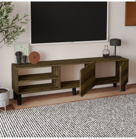 Resim İnarch Dizayn River 150 Cm Modern Tv Sehpası Kapaklı Ve Raflı Tasarım Ceviz 