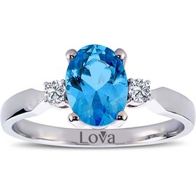 Resim Lova Pırlantalı Oval Blue Topaz Yüzük - 1020228 